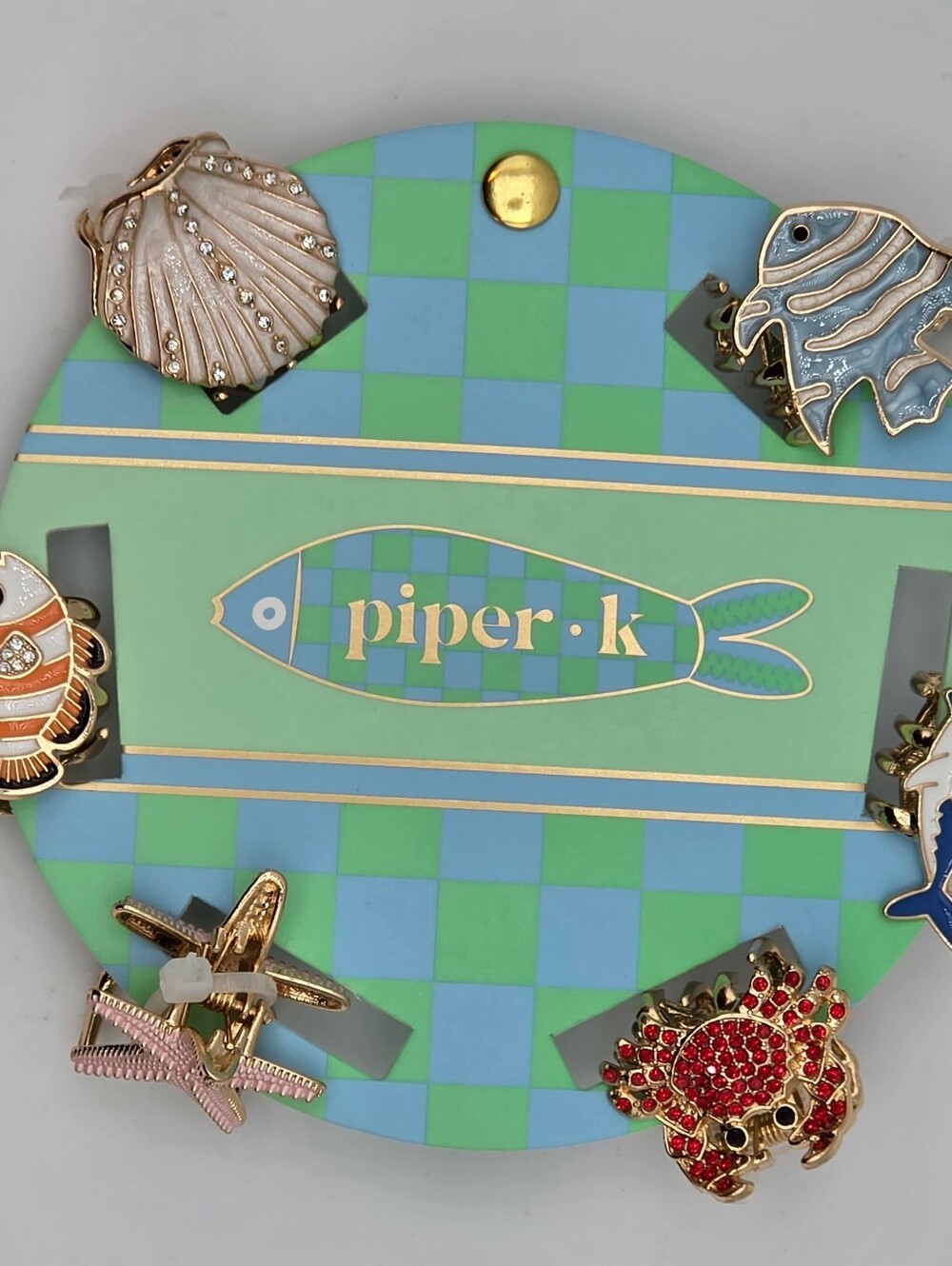 Piper Kids Sea Critter Enamel Pin Set - Green & Blue with Red Accents